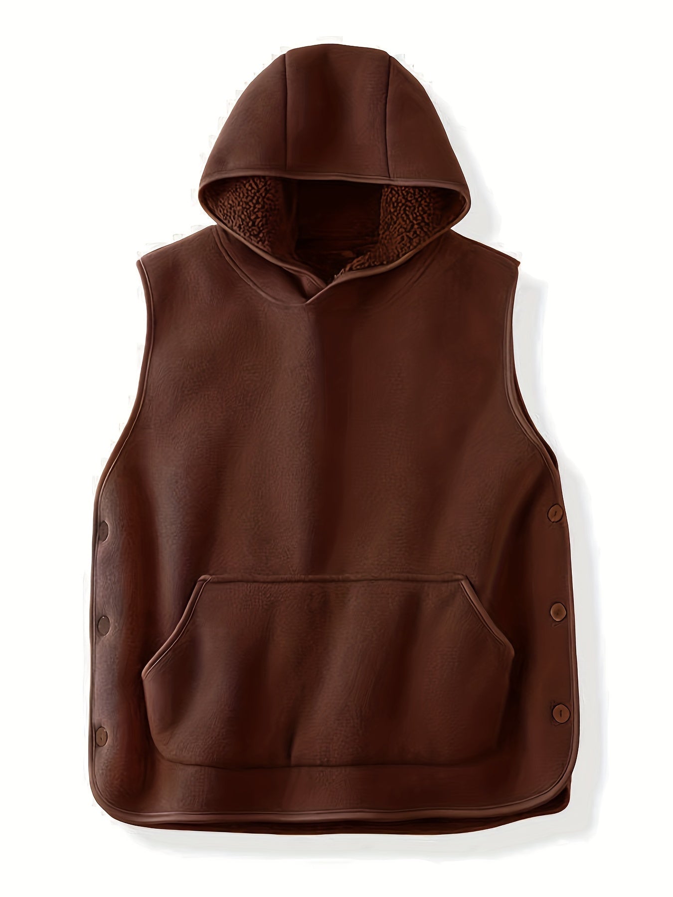 Unisex Kapuzenweste Fleece-Optik mit Kängurutasche und seitlichen Knöpfen