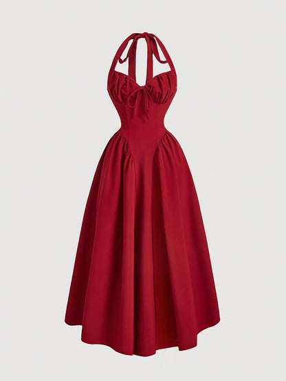 Damen Vintage Cocktailkleid mit Halterneck und schwingendem Rock – Elegantes Retro Abendkleid