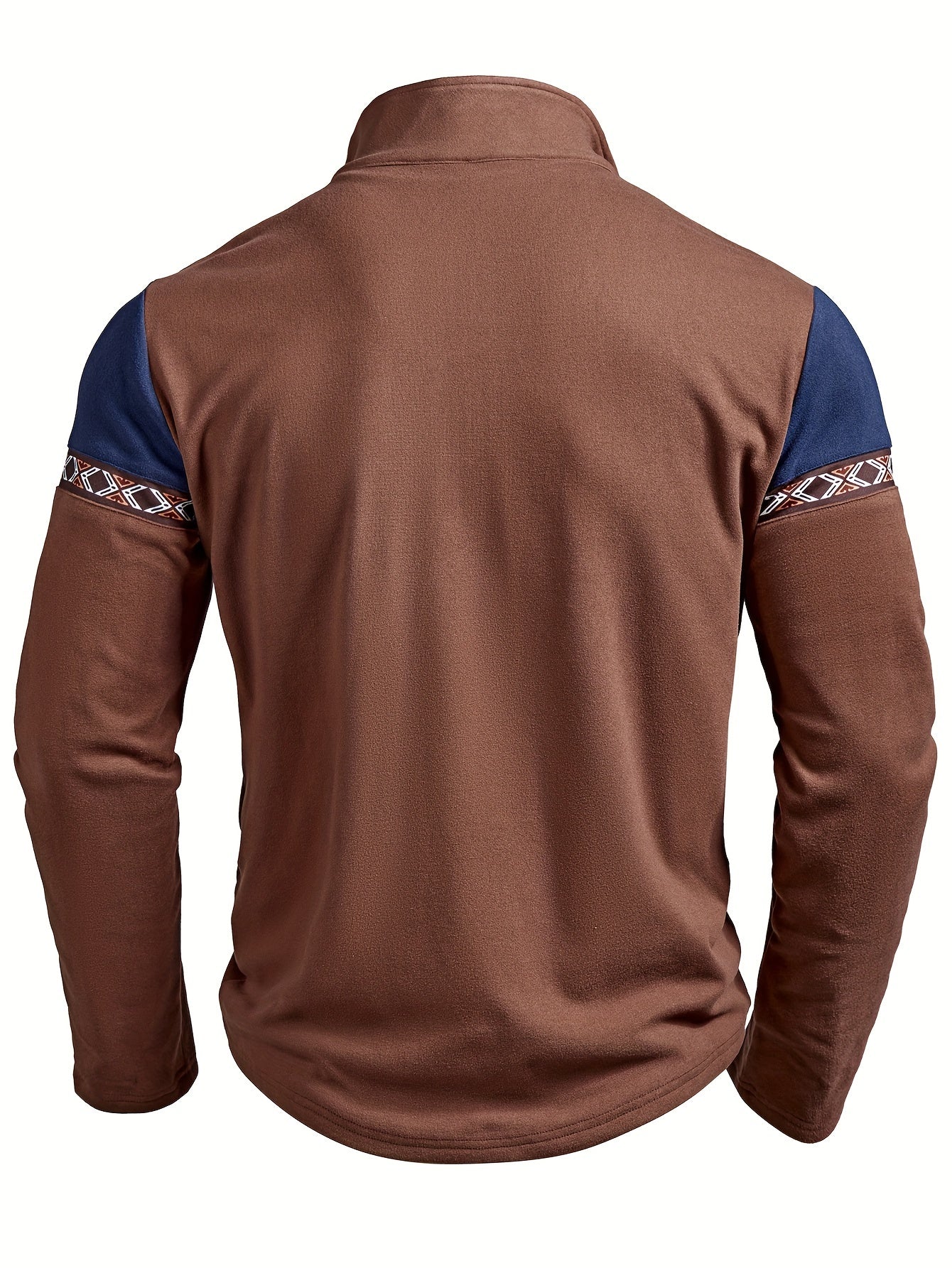 Herren Halb-Reißverschluss Pullover Braun Blau mit Muster