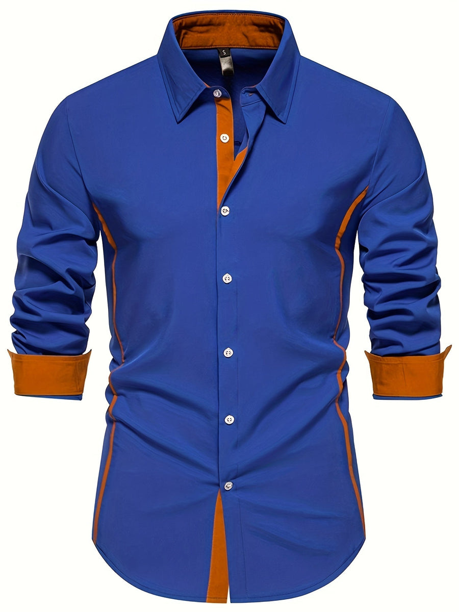 Herren Slim Fit Freizeithemd mit Kontrastdetails – Modernes Business & Casual Hemd, Langarm