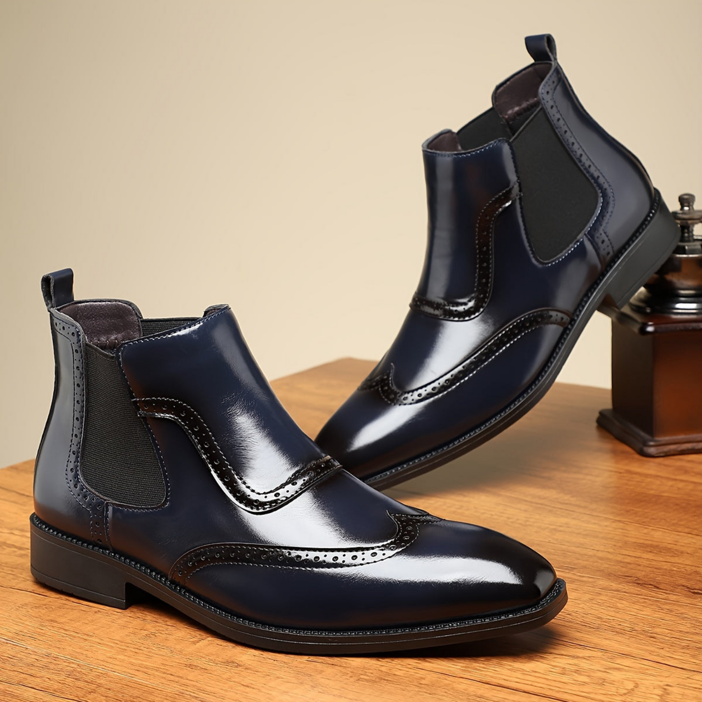 Herren Chelsea Boot Brogue Glatt Optik Elastikeinsatz Elegant Business