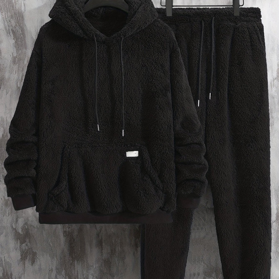 Unisex Teddy-Fleece Hausanzug mit Kapuze und Hose - Kuscheliger Hoodie-Jogginganzug