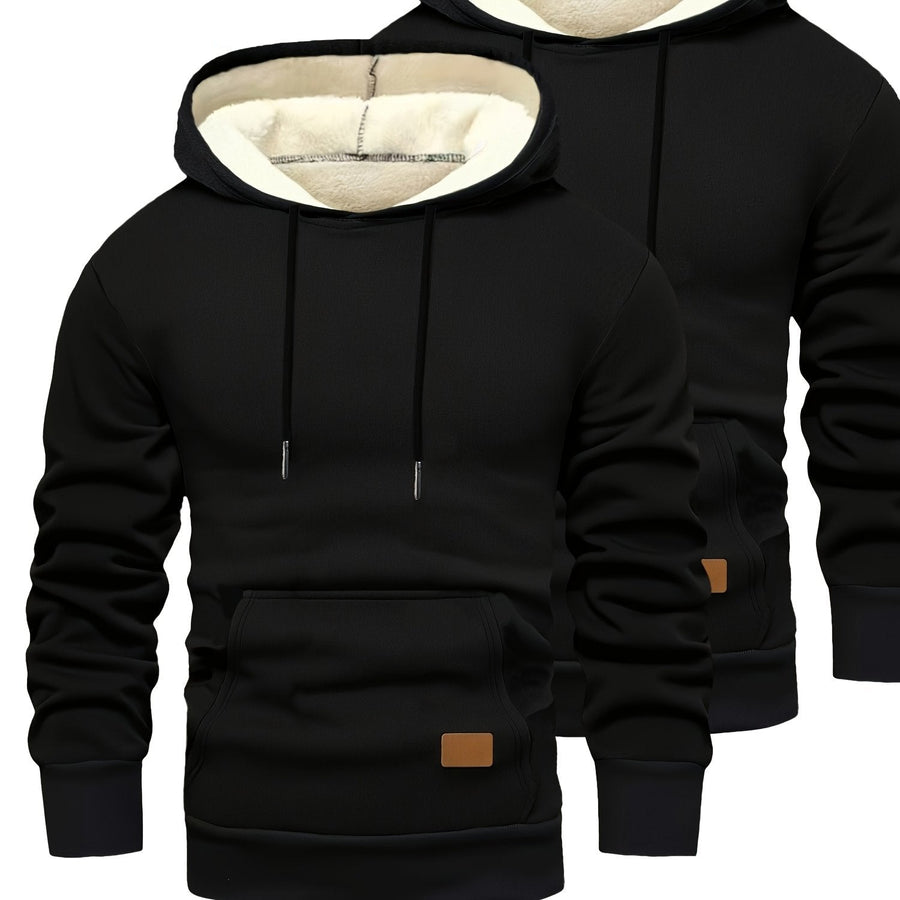 Herren Hoodie 2er Set gefüttert mit Kapuze Kängurutasche Schwarz Grau