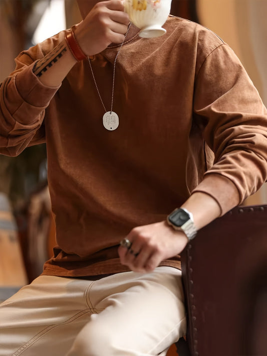 Herren Langarmshirt Regular Fit in Braun meliert