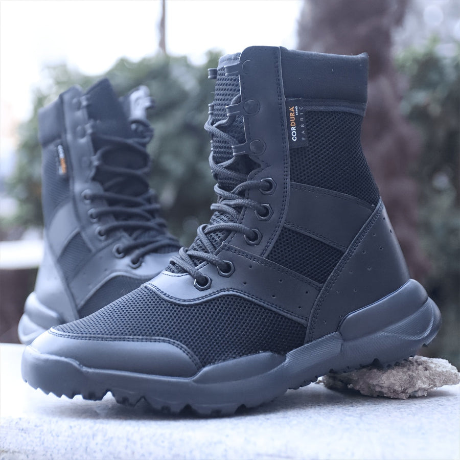 Stiefeletten Herren Schwarz Atmungsaktiv Schnürung Profilsohle