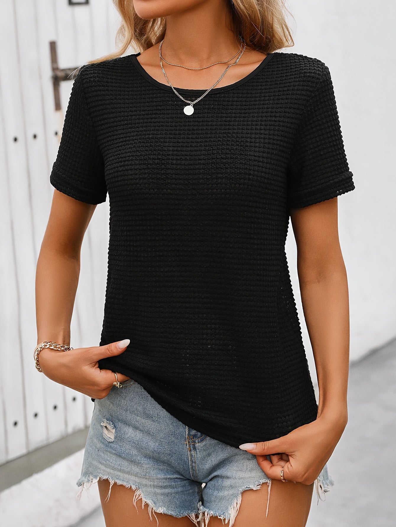 Damen Spitzen-Top mit Rückenausschnitt und Schleifen – Elegantes Kurzarm Shirt für Freizeit und Ausgehen