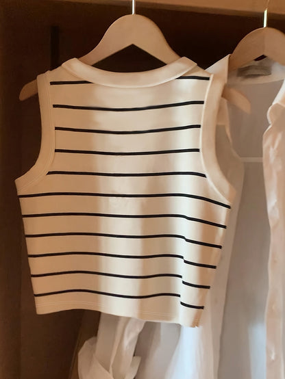 Damen Gestreiftes Ärmelloses Top im Preppy-Stil – Modisches Casual Basic