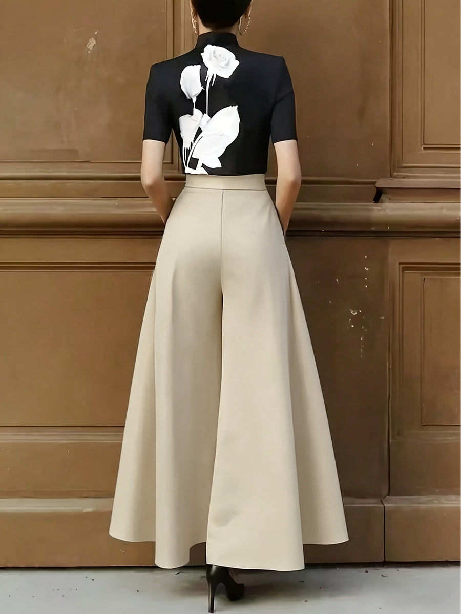 Damen Elegante High-Waist Weite Palazzo Hose mit Gürtel – Perfekt für Büro und besondere Anlässe