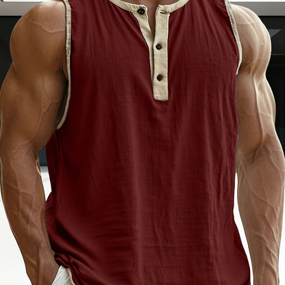Herren Ärmelloses Henley Shirt Freizeit Modern