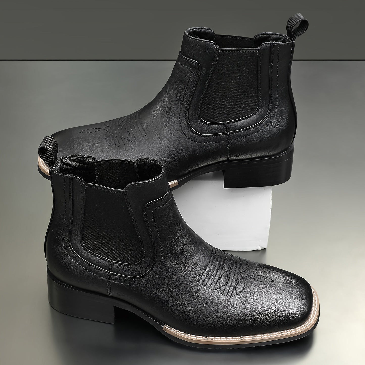 Herren Chelsea Stiefeletten Western-Stil Quadratische Zehenpartie