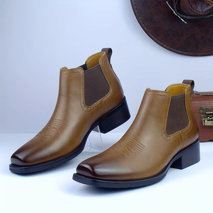 Chelsea Boots mit Western-Stickerei, Blockabsatz und elastischen Einsätzen für Herren