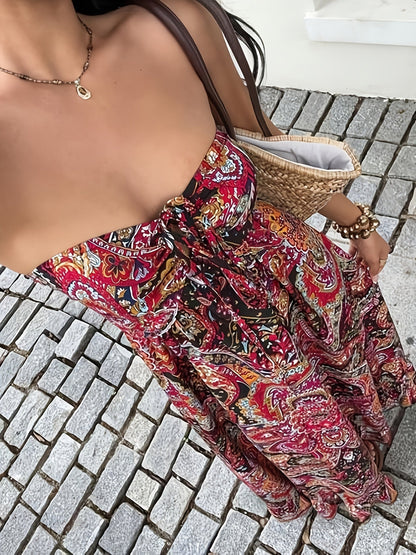 Damen Boho Maxikleid Bandeau mit Paisley Muster – Eleganter Freizeit-Look