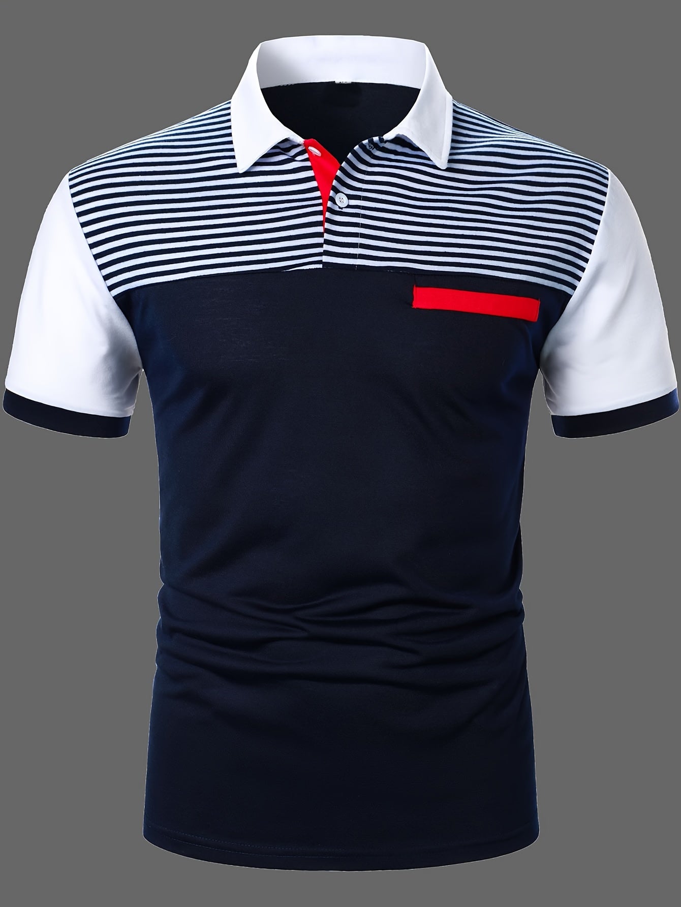 Herren Polohemd Modern Smart-Casual mit Streifen-Design und Brusttasche