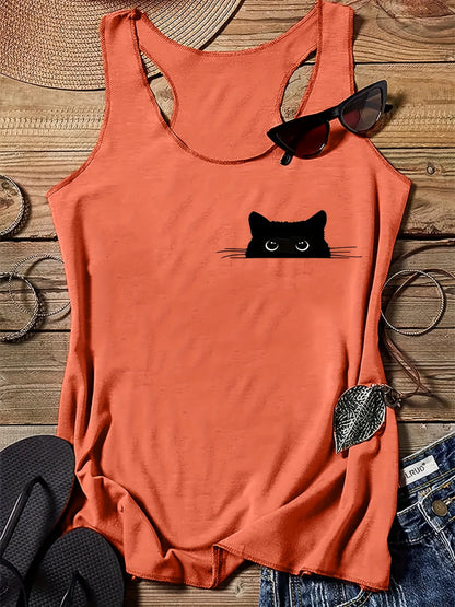 Damen Tanktop mit Katzen-Print und Racerback – Verspieltes Freizeitshirt für Tierliebhaberinnen