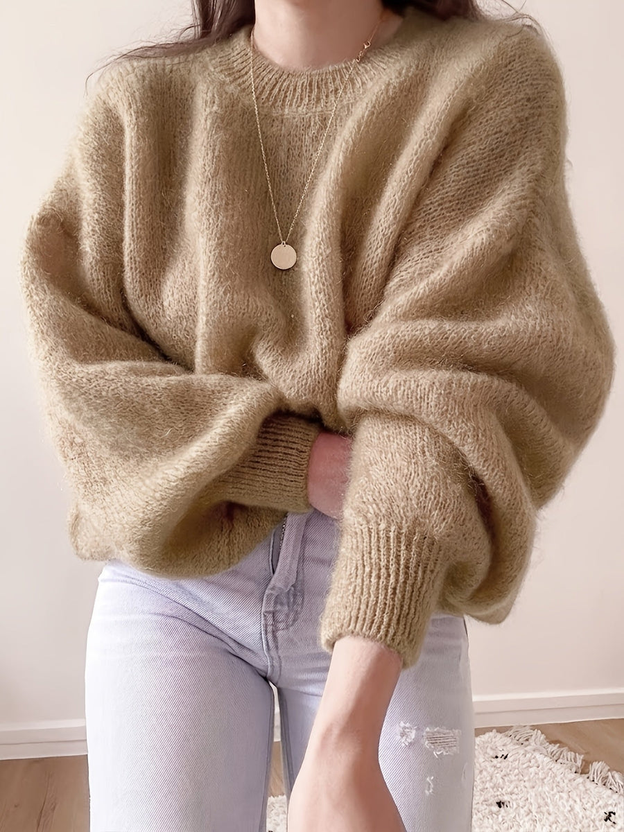 Damen Pullover Oversize Grobstrick Weitärmlig Rundhals – verschiedene Farben