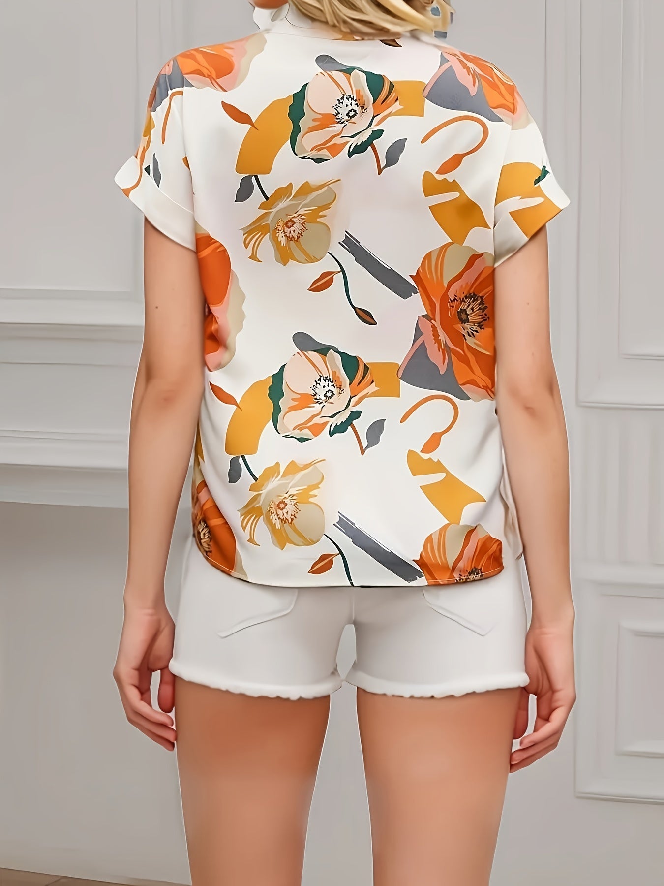 Damen Bluse Kurzarm mit Blumenmuster – Modischer und Eleganter Freizeitstil