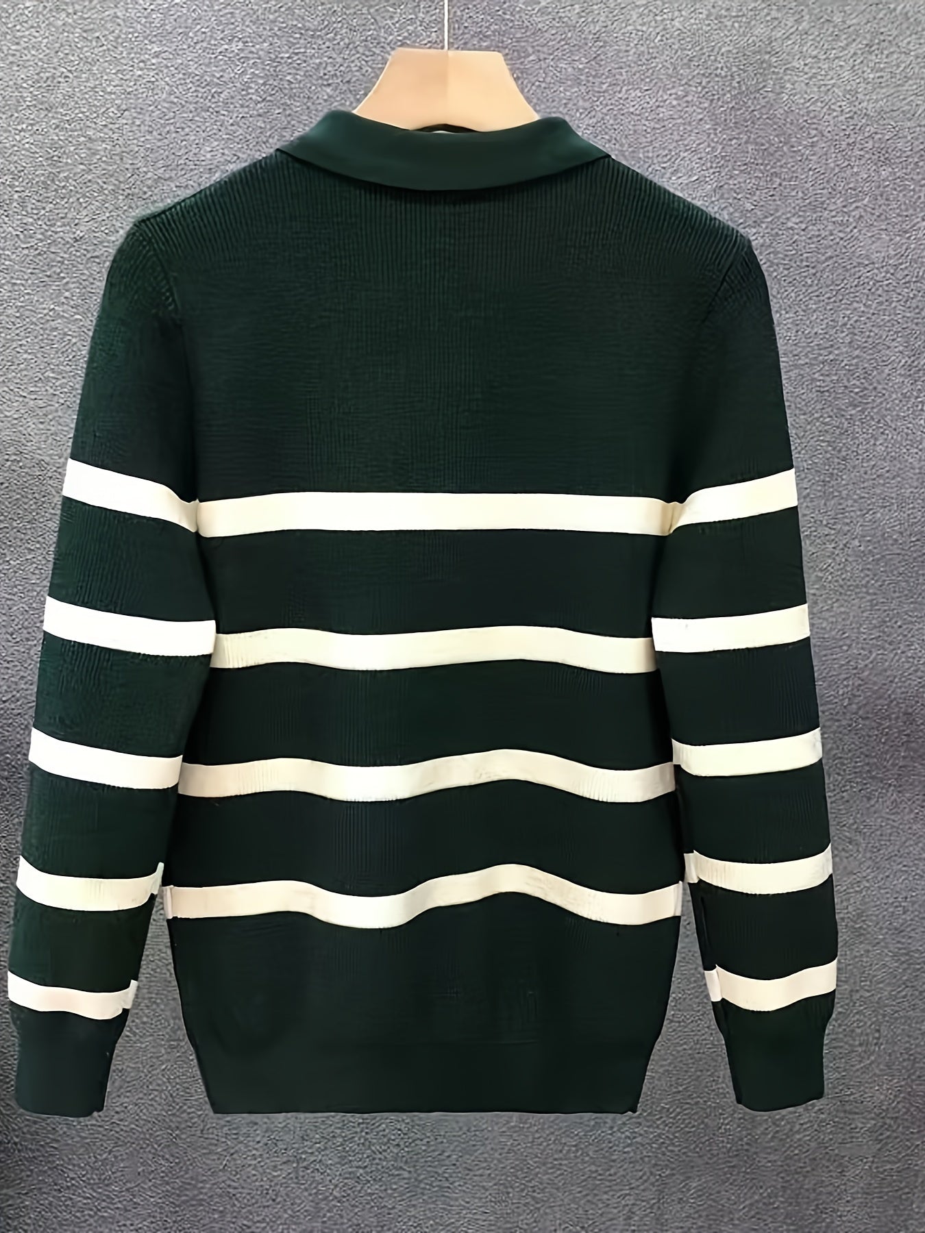 Unisex Langarm-Poloshirt mit Reißverschluss und Streifenmuster
