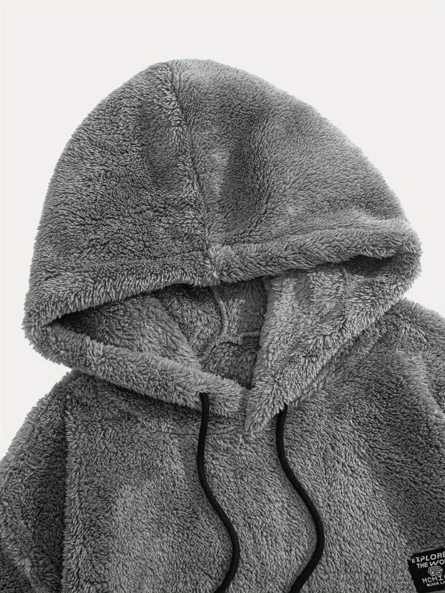 Unisex Teddy Hoodie Plüsch-Pullover mit Kapuze und Kängurutasche