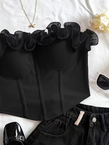 Damen Bustier Top mit Volantkragen – Elegantes, Schulterfreies Corsagen-Oberteil für Party & Ausgehen