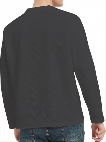 Herren Langarmshirt Henley Kragen Rippstruktur V-Ausschnitt Freizeit Business