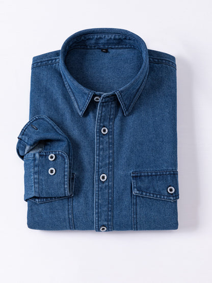 Herren Jeanshemd Langarm mit Brusttasche und Knopfleiste