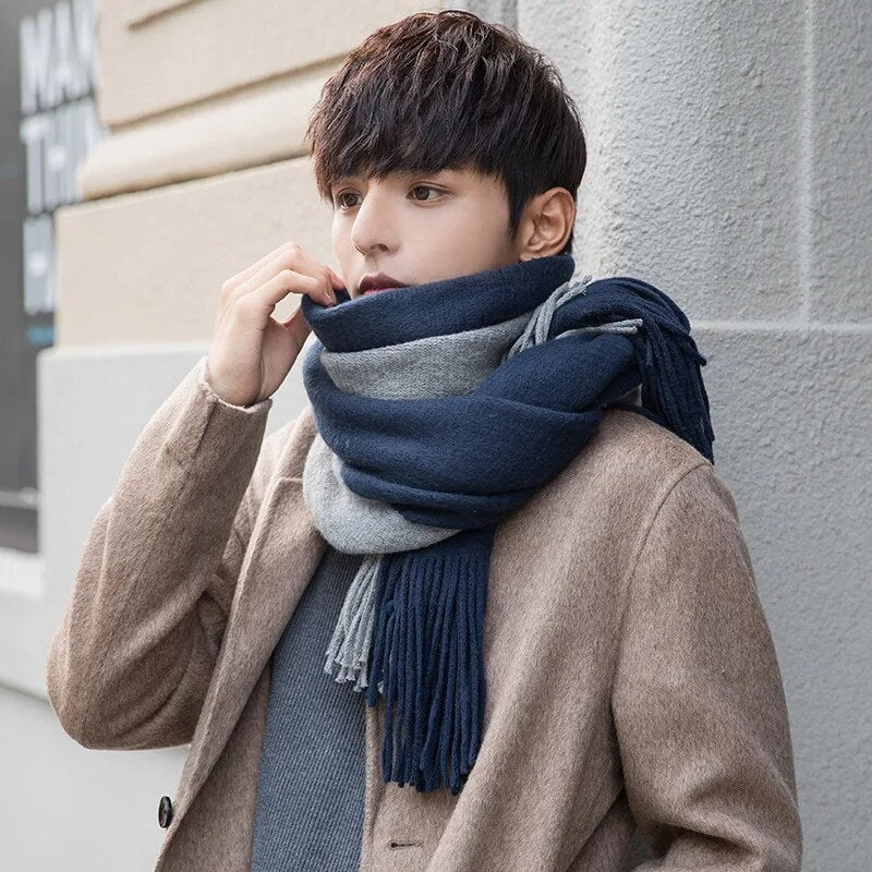 Unisex Winter Schal mit Fransen weichem Material gestreift