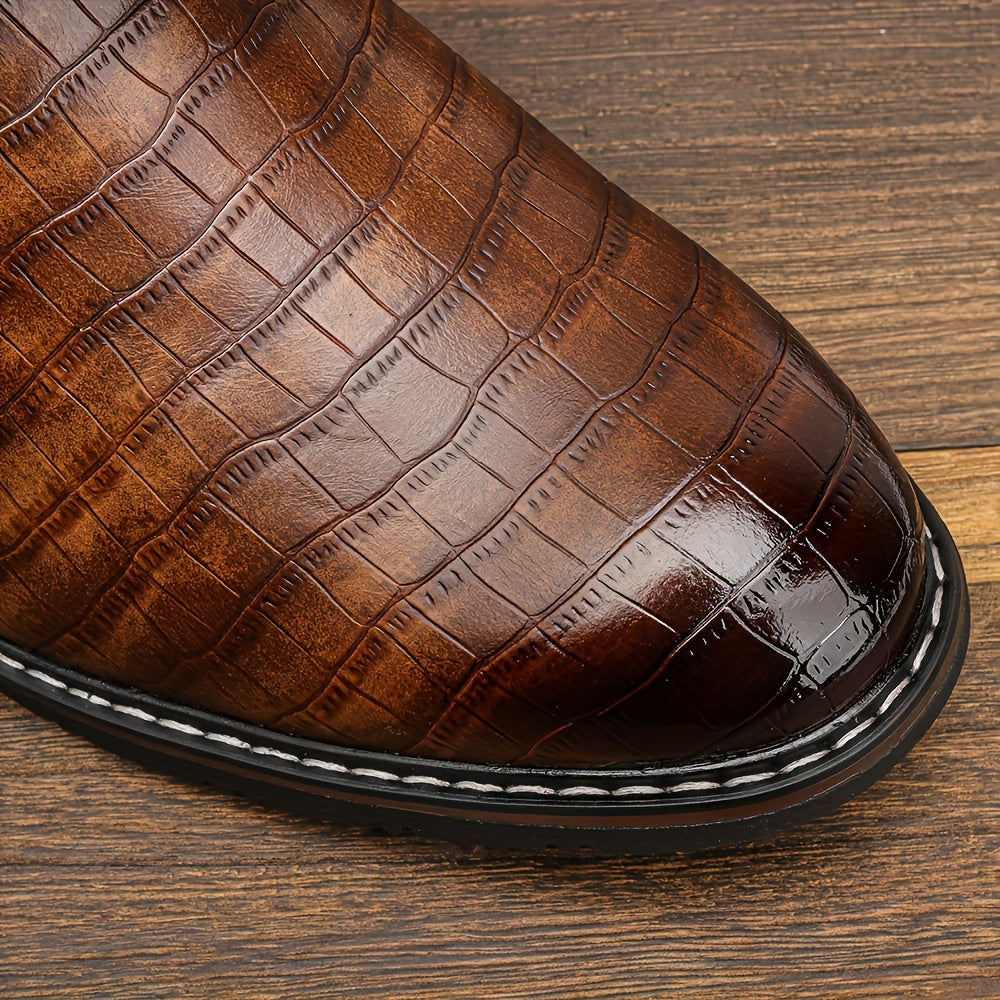 Herren Stiefeletten Dunkelbraun mit Kroko-Prägung und Futter