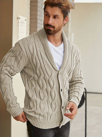 Herren Strickjacke Schalkragen Zopfmuster Knöpfe