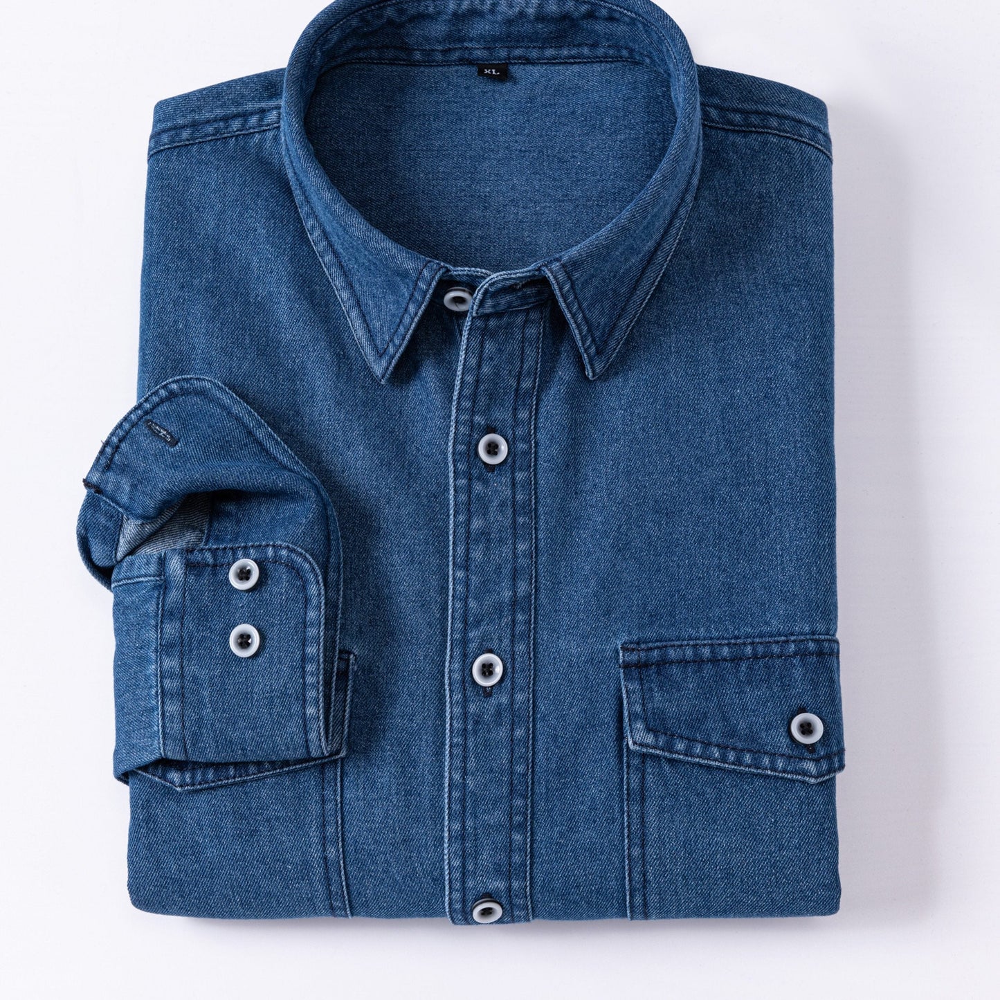 Herren Jeanshemd Langarm mit Brusttasche und Knopfleiste