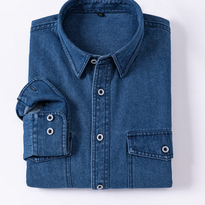 Herren Jeanshemd Langarm mit Brusttasche und Knopfleiste