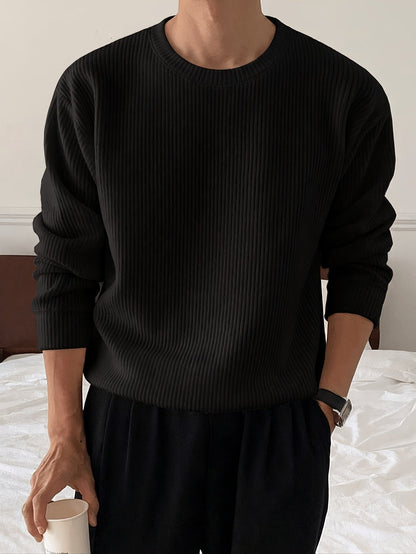 Geripptes Herren Langarmshirt mit Rundhalsausschnitt in verschiedenen Farben