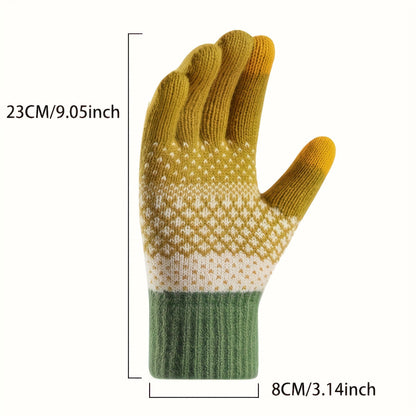 Winter Strickhandschuhe mit Muster in Gelb Weiß Grün Warme Touchscreen-Handschuhe für Damen & Herren
