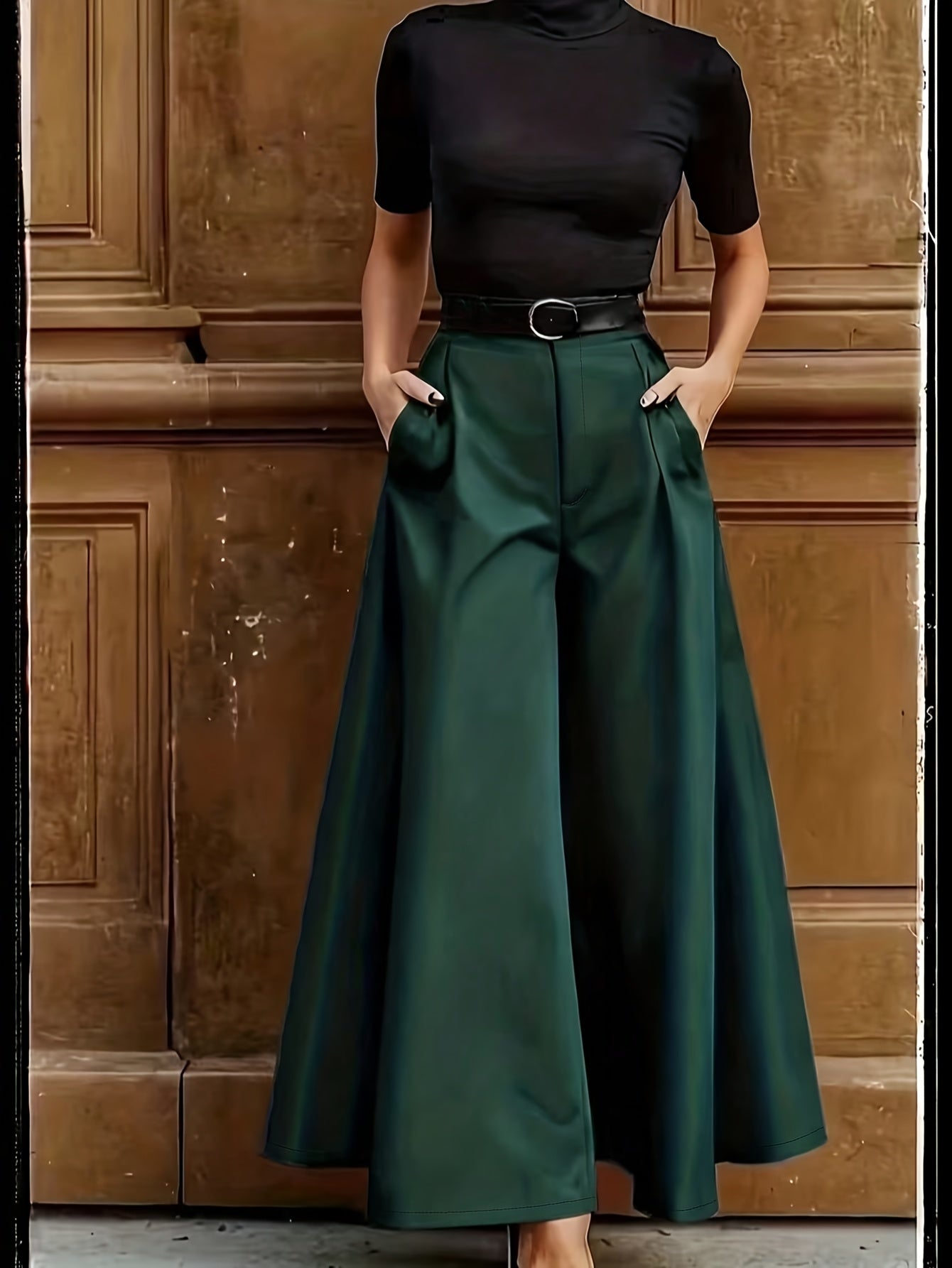 Damen Elegante High-Waist Weite Palazzo Hose mit Gürtel – Perfekt für Büro und besondere Anlässe