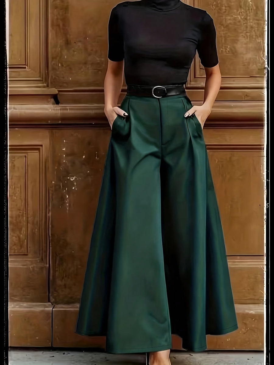 Damen Elegante High-Waist Weite Palazzo Hose mit Gürtel – Perfekt für Büro und besondere Anlässe