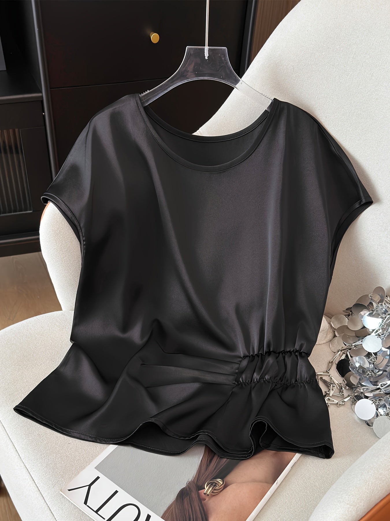 Damen Bluse mit Raffdetails und lockerem Schnitt – Eleganter Alltags- und Büro-Stil