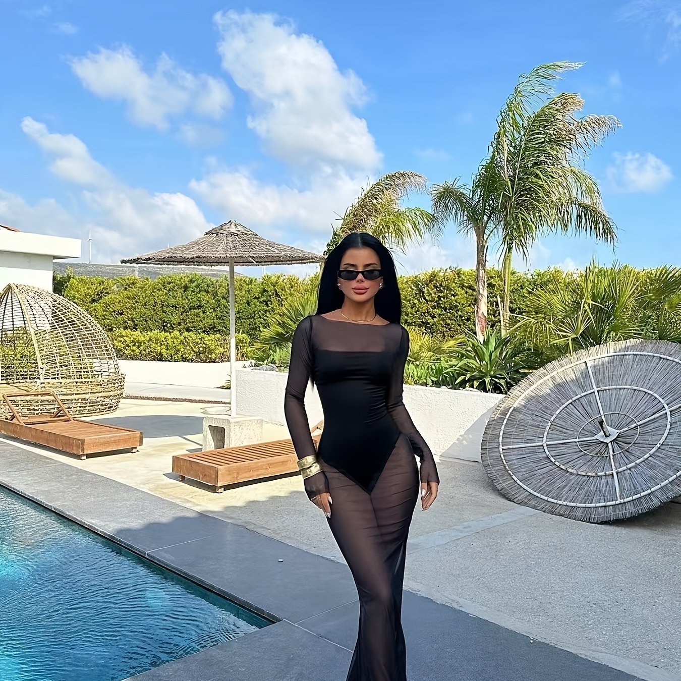 Damen Maxikleid mit transparentem Überwurf – Elegantes Stil-Statement für Urlaub & Pool