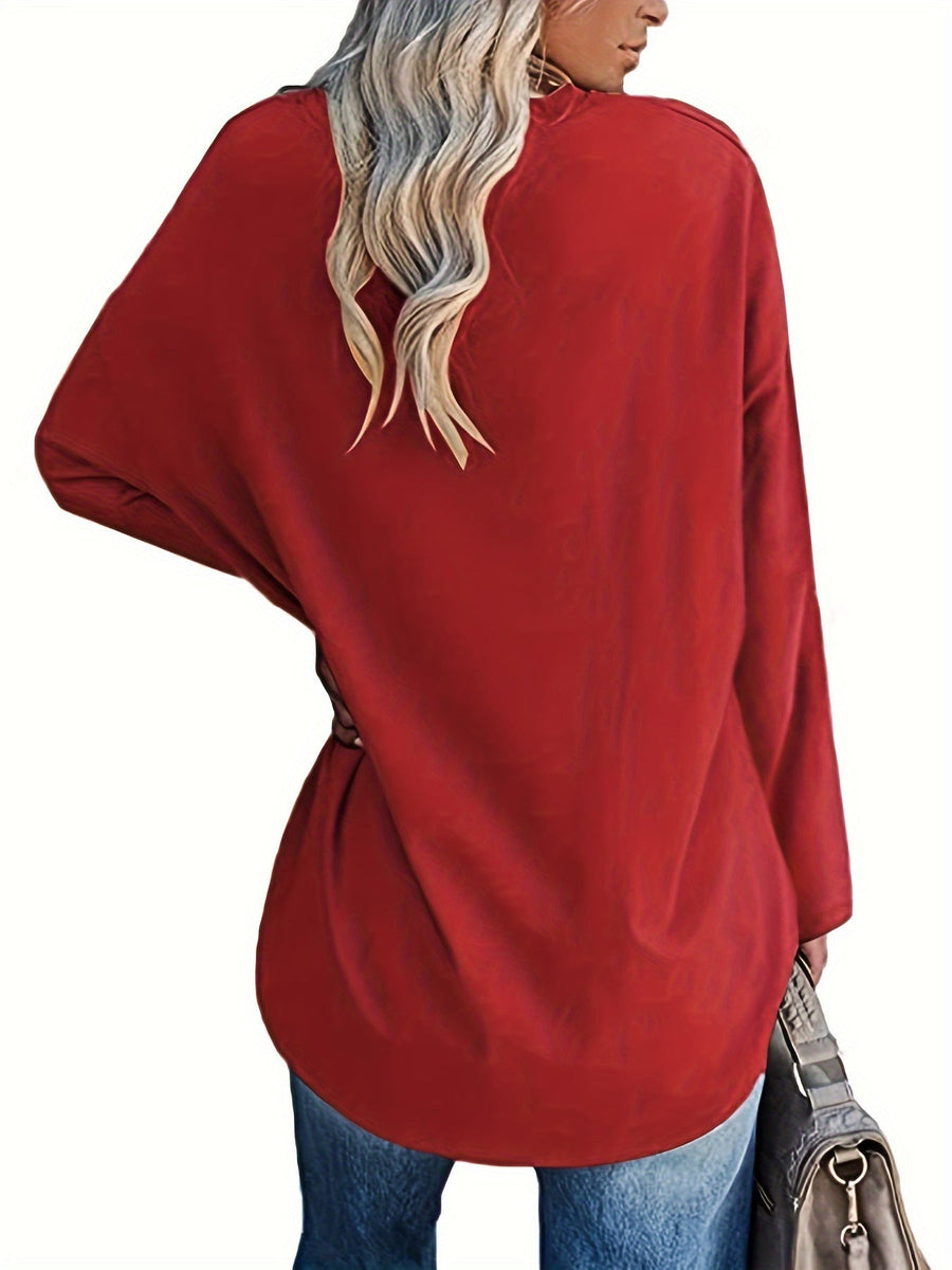 Damen Oversize Langarmshirt mit Katzenmotiv und Pfotenabdrücken