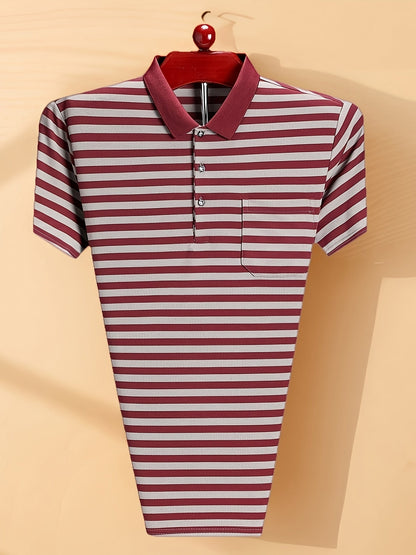 Herren Polohemd mit Streifenmuster und Brusttasche – Klassischer Freizeit-Look