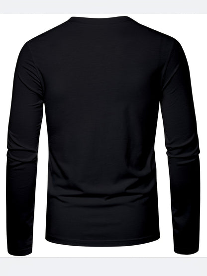 Herren Langarmshirt mit Rundhalsausschnitt und Hirsch-Logo, Freizeitshirt