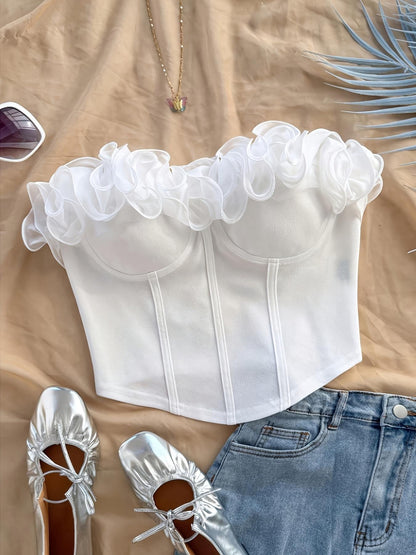 Damen Bustier Top mit Volantkragen – Elegantes, Schulterfreies Corsagen-Oberteil für Party & Ausgehen