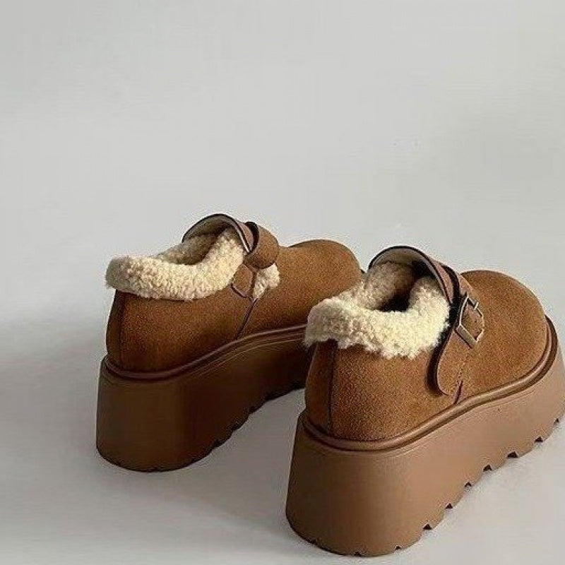 Damen Plateau-Schuh mit Schnalle & Futter, braun