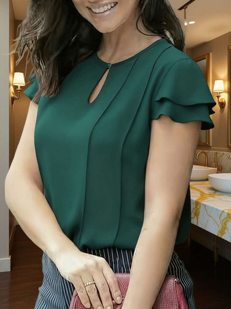 Damen Elegante Bluse mit Volantärmeln und Schlüssellochausschnitt – Perfekt für Büro und Ausgehen