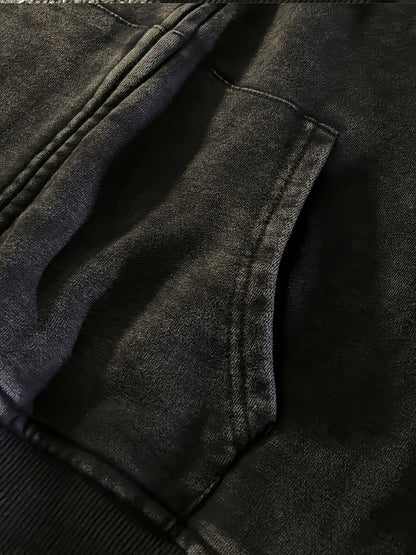 Unisex Kapuzenjacke mit Reißverschluss, Washed Schwarz