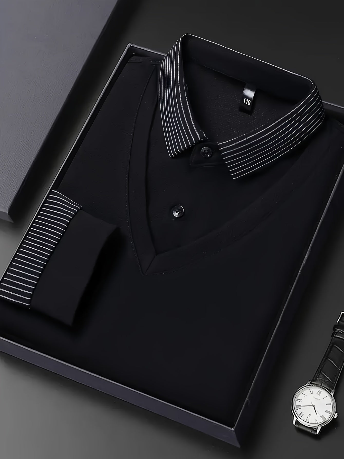 Herren Langarm Poloshirt mit V-Ausschnitt und geripptem Kragen