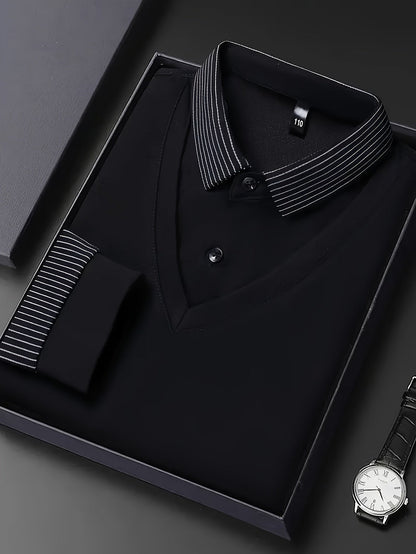 Herren Langarm Poloshirt mit V-Ausschnitt und geripptem Kragen