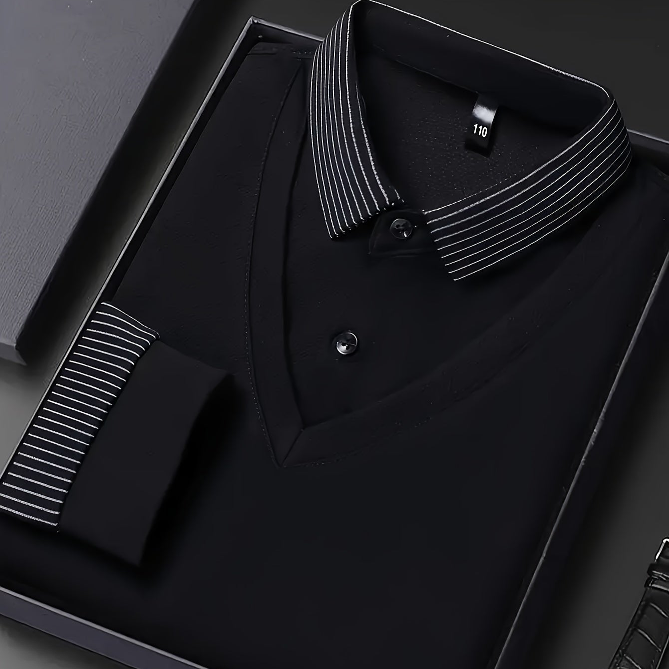 Herren Langarm Poloshirt mit V-Ausschnitt und geripptem Kragen