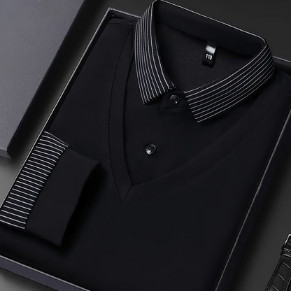 Herren Langarm Poloshirt mit V-Ausschnitt und geripptem Kragen