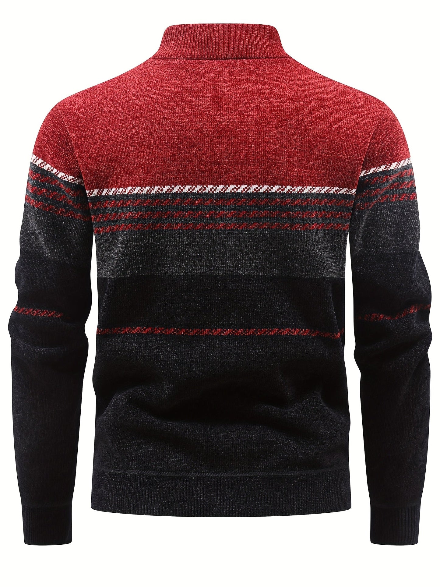 Herren Winter Pullover Half-Zip Stehkragen Gestreift Warm gefüttert