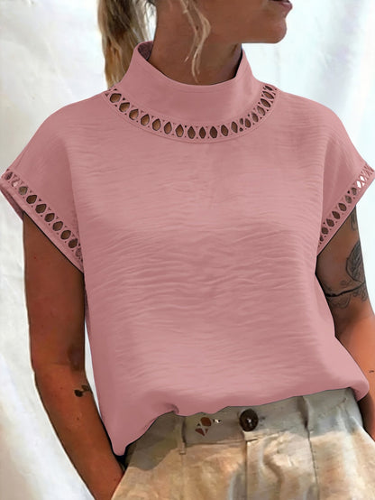 Damen Bluse mit Stehkragen und Cut-Out-Details – Eleganter Stil für Büro & Freizeit