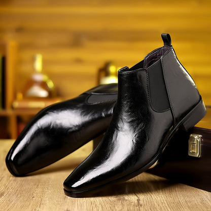 Herren Chelsea Boots Stiefelette Glänzend Business Schuhe Braun Elegant